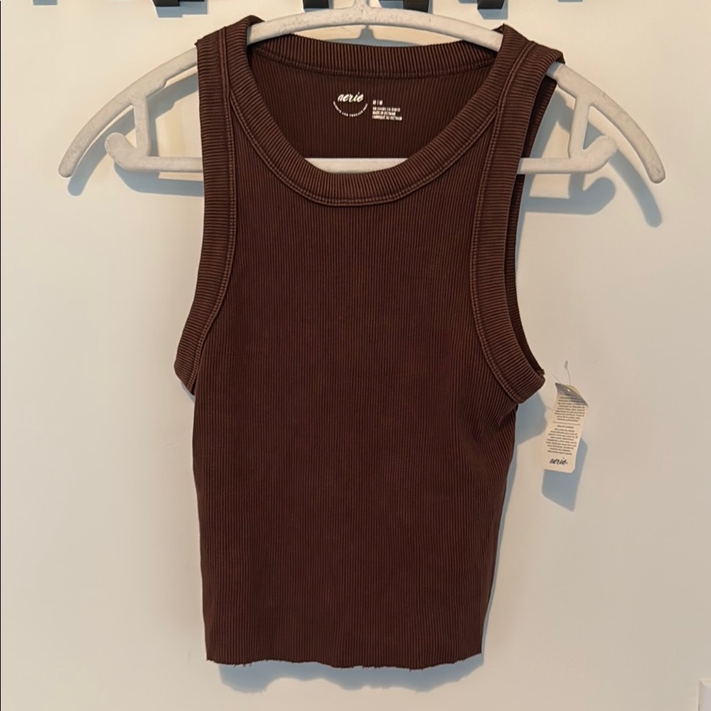 Aerie Brown Ribbed Sleeveless Crop Tank Top